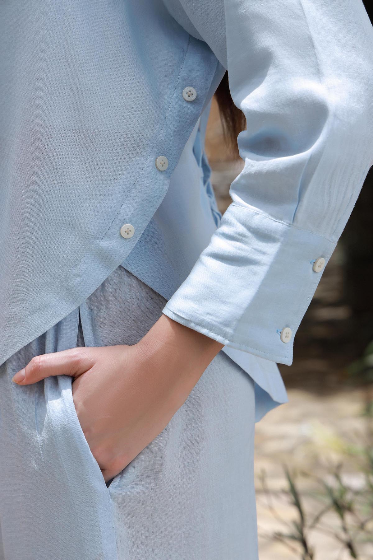 Powder Blue Linens Light Blue Linen Set – Stylish Women’s Summer Outfit – Studio Mehr