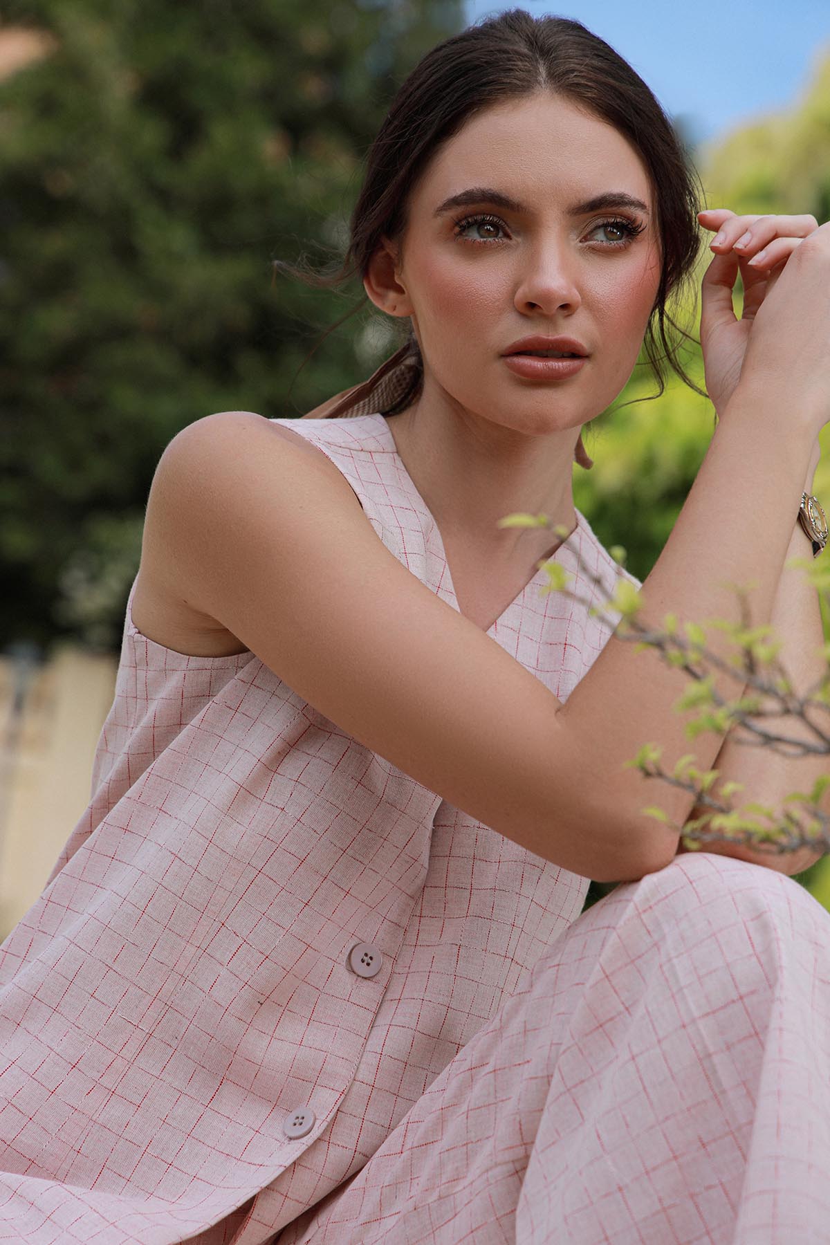 Pink Skin Waist Coat Set